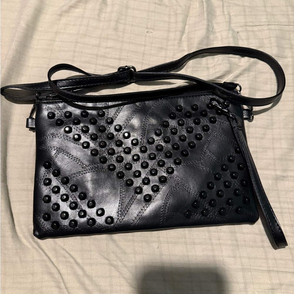Elegant Black Studded Leather Crossbody Bag